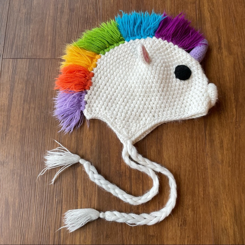 CROCHET RAINBOW UNICORN HAT knit toddler child girl kid photo prop costume 20”